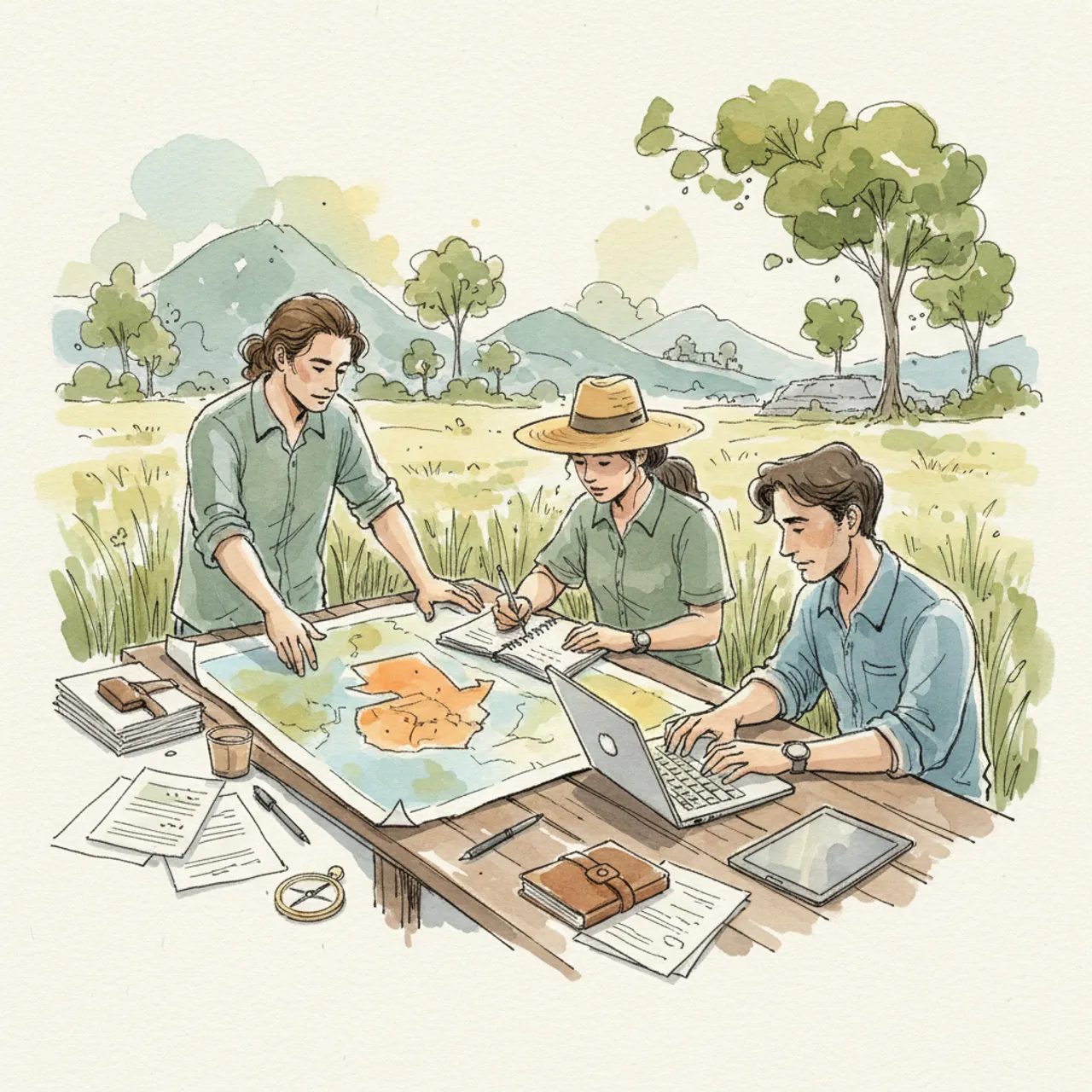 Investigadores organizando datos sobre un mapa de Guatemala